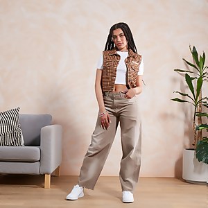 Women's Check Cropped Denim Jacket Multi