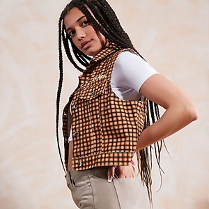 Women's Check Cropped Denim Jacket Multi