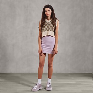 Women's Gingham Cropped Knit Vest - XS