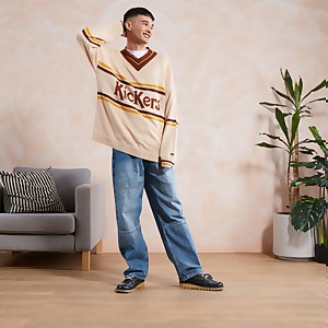 Men's Ecru stripe V Neck Knit - S