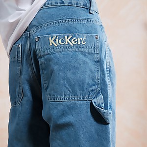 Men's Light Wash Denim Panel Drill Pant Blue