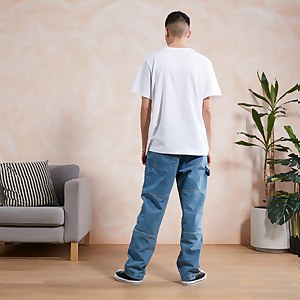 Men's Light Wash Denim Panel Drill Pant Blue