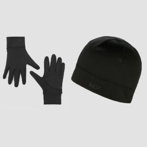 MP Комплект от шапка за бягане и светлоотразителни ръкавици — черен