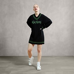 Women's Cable Knit Cricket Jumper Dress Black