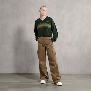 Women's V Neck Crop Jumper With Tan/Green - XS