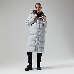 Women's Saffren Down Duster Hooded Jacket - Light Grey/Black