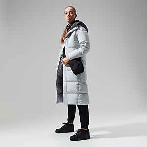 Women's Saffren Down Duster Hooded Jacket - Light Grey/Black