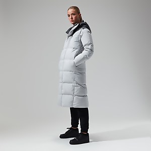 Women's Saffren Down Duster Hooded Jacket - Light Grey/Black