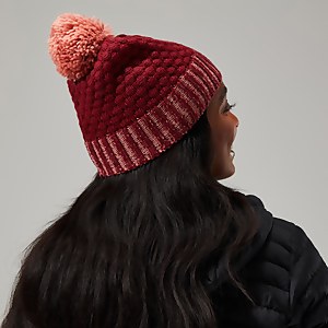 Bobble Beanie für Damen - Dunkelrot/Pink