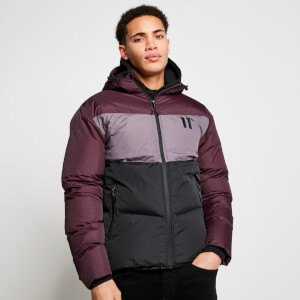 11 Degrees Large Panelled Colour Block Puffer Jacket - Mulled Red/Black/Shadow Grey