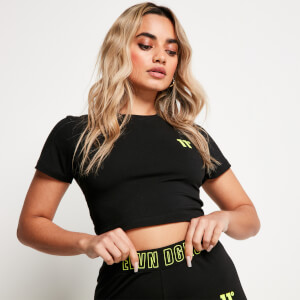Back Print Cropped Slim Fit Short Sleeve T-Shirt – Black