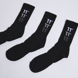11 Degrees 3 Pack Triple Logo Socks – Black/Black/Black