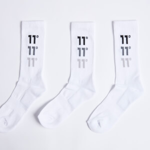 11 Degrees 3 Pack Triple Logo Socks - White/White/White