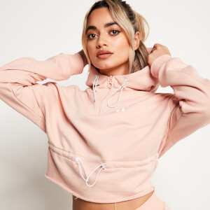 Ruched Waist Cropped Pullover Hoodie – Pink Blush