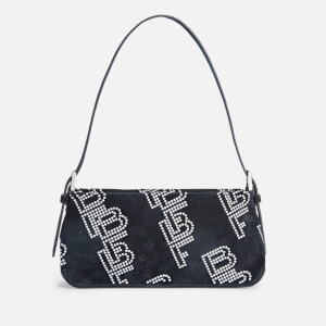 BY FAR Dulce Crystal Monogram Suede Shoulder Bag