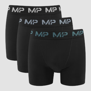 Мъжки боксерки с цветно лого на MP (3 бр. в опаковка) Черно/опушено син/жълто син/мръсно