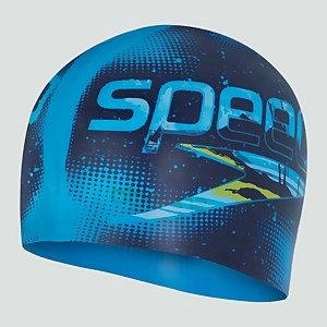 Reversible Slogan Badekappe Blau/Gelb für Kinder - ONE SIZE