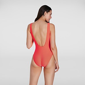 Women's Logo Deep U-Back Swimsuit Red/White