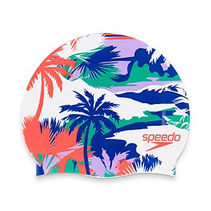 Adult Silicone Printed Cap White/Blue - One Size