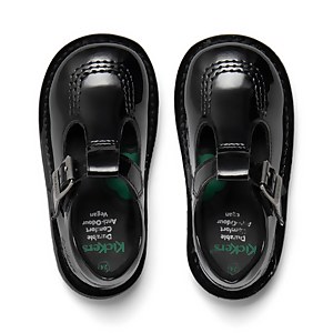 Infant Girls Kick T Bar Leather Alternative Patent Leather Black