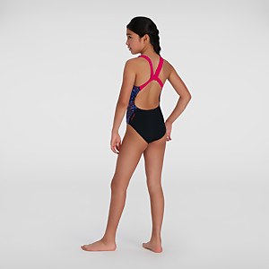 Digital Allover Leaderback Badeanzug Schwarz/Blau für Mädchen