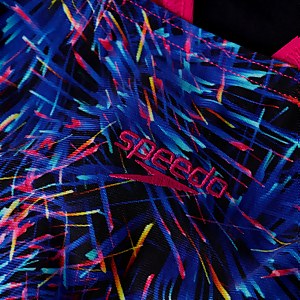 Digital Allover Leaderback Badeanzug Schwarz/Blau für Mädchen