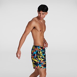Bedruckte Leisure 16" Badeshorts Gelb/Rot für Herren