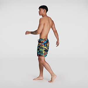 Bedruckte Leisure 16" Badeshorts Gelb/Rot für Herren