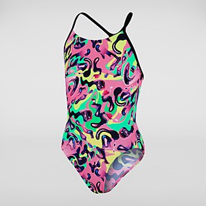 Squiggle Splash Lane Line Back Badeanzug Pink/Gelb für Mädchen