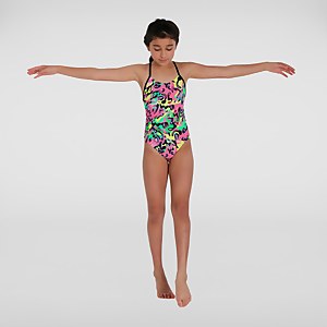 Maillot de bain Fille Squiggle Splash dos à lanières rose/jaune - 11-12