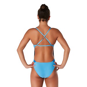 Women's Solid Twist Back One Piece Blue