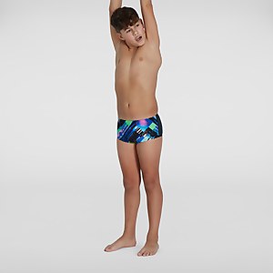Slip de bain Garçon Glitchzone Training 13 cm noir/bleu - 9-10