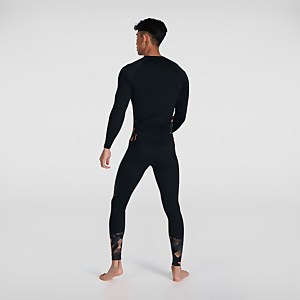 Bedrucktes langärmliges Rash Top Schwarz/Orange für Herren