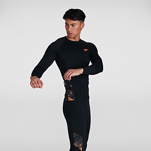 Bedrucktes langärmliges Rash Top Schwarz/Orange für Herren