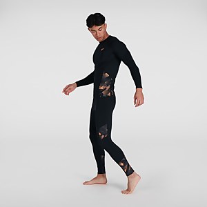 Bedrucktes langärmliges Rash Top Schwarz/Orange für Herren