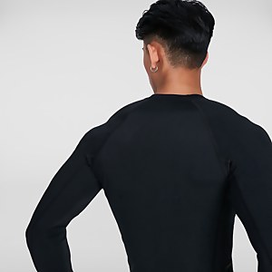 Bedrucktes langärmliges Rash Top Schwarz/Orange für Herren
