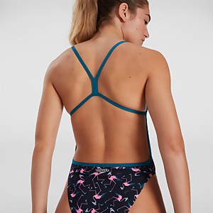 Women's Flamingo Flare Allover Vback Swimsuit Blue/Pink