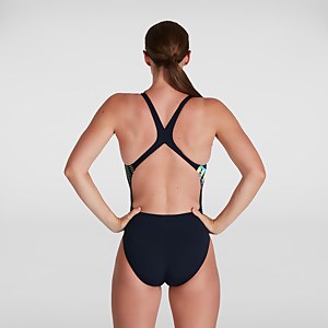 Women's Placement Powerback Swimsuit Black/Yellow