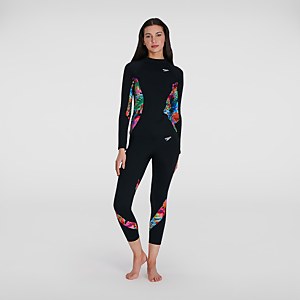 Bedrucktes langärmliges Rash Top Schwarz/Pink für Damen - S
