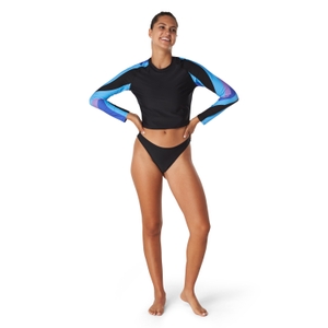 Women's Crop Print Sleeve Rashguard Black