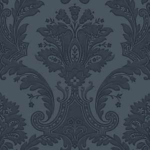 Belgravia Decor Amara Damask Dark Blue Textured Wallpaper A4 Size Sample