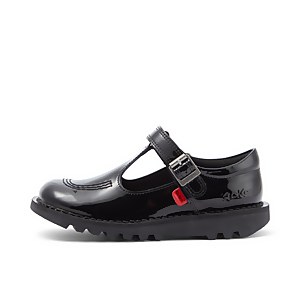 Junior Girls Kick T Bar Vel Patent Leather Black - 2