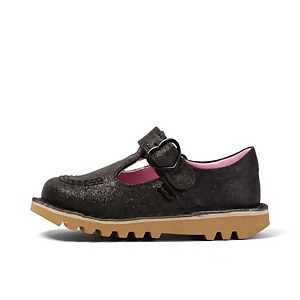 Infant Girls Kick T Bar Glitter Textile Black
