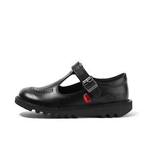 Junior Girls Kick T Bar Vel Leather Black