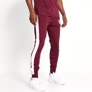 11 Degrees Contrast Cut and Sew Side Panel Poly Track Pants - Burgundy/White