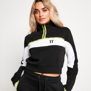Micro Taped Cut And Sew Cropped Pullover Hoodie – Black/White