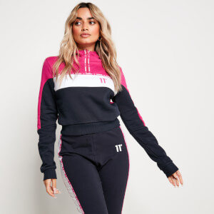 Sudadera con capucha con microcinta – Azul marino / Rosa frambuesa / Blanco