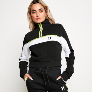 11 Degrees Micro Taped Cut And Sew Cropped Zip Sweatshirt - Black/White