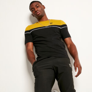 11 Degrees Piped Cut and Sew Short Sleeve T-Shirt - Black/Gold Palm