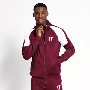 11 Degrees Sleeve Panel Poly Track Top Full Zip with Hood - Burgundy/White